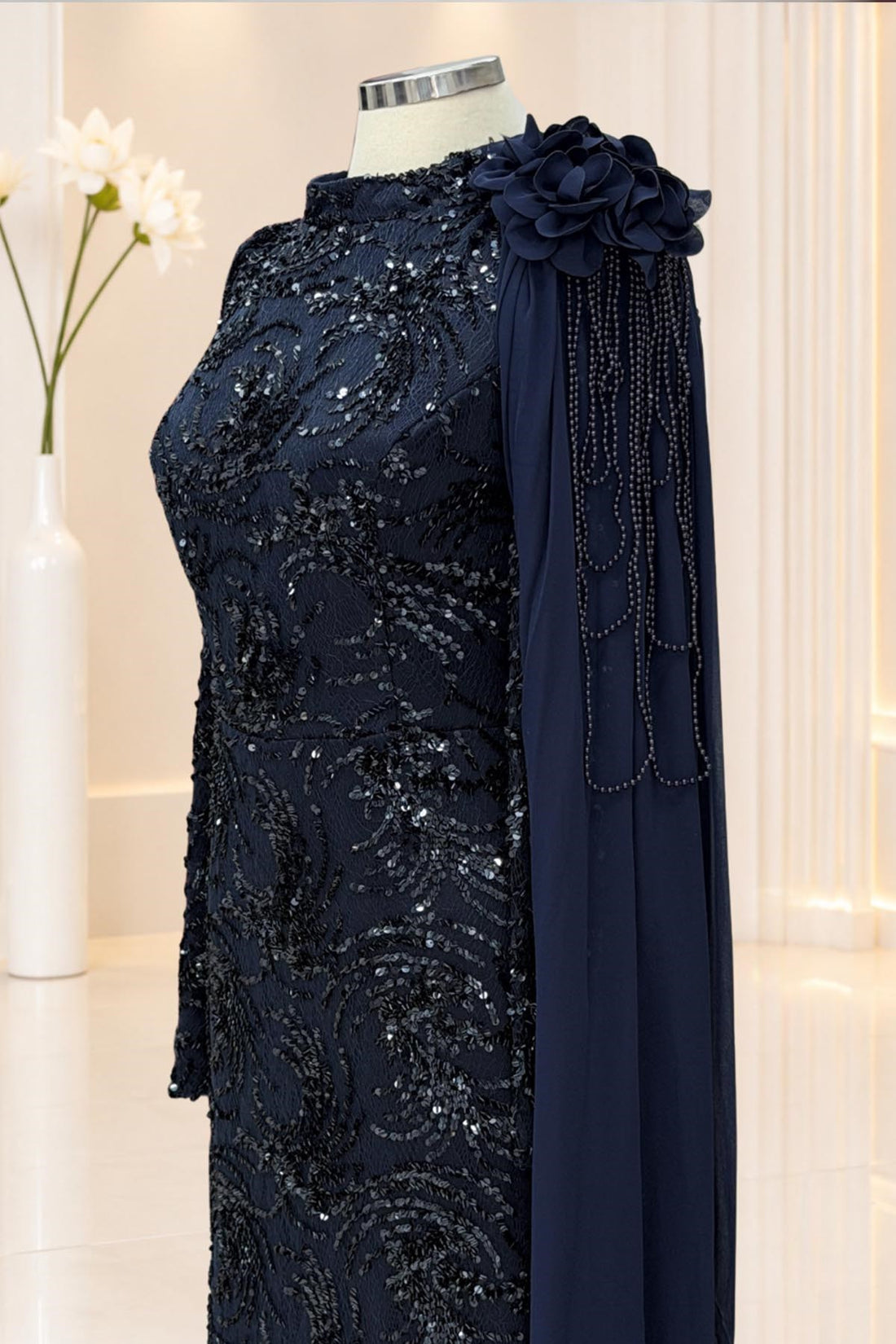 Ceylin Modest Evening Dress - Navy