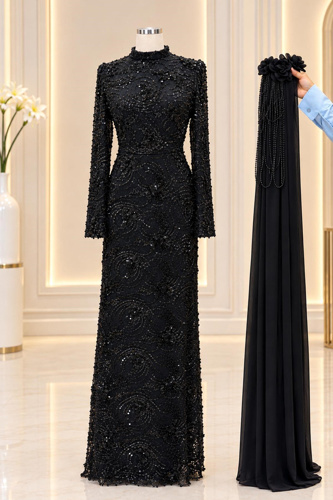 Ceylin Modest Evening Dress - Black