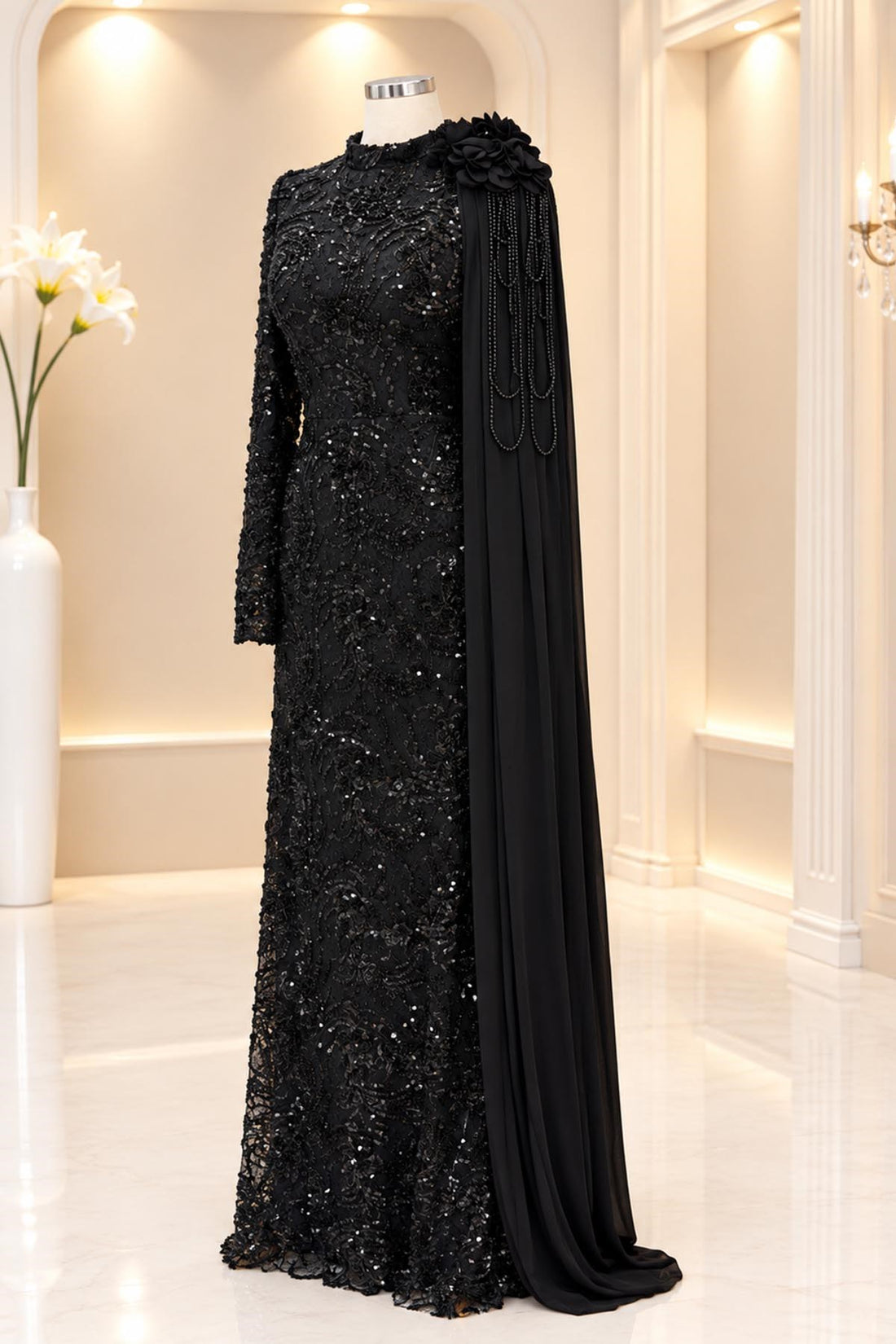 Ceylin Modest Evening Dress - Black