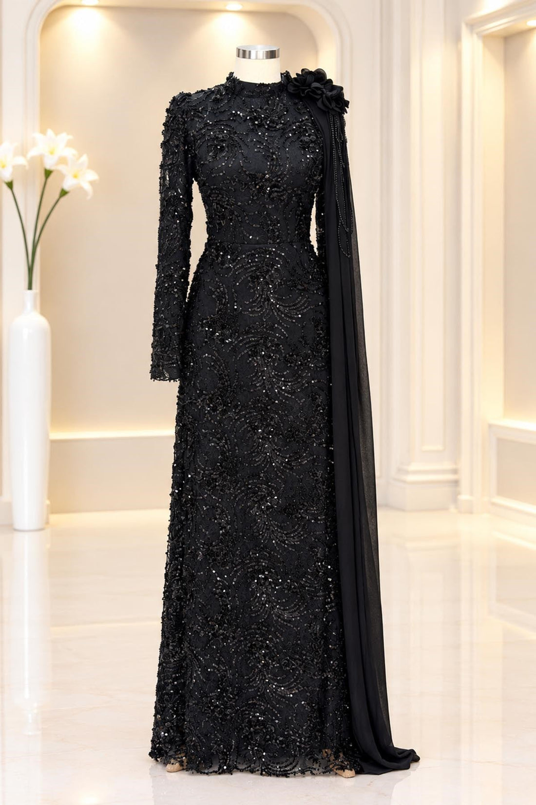 Ceylin Modest Evening Dress - Black