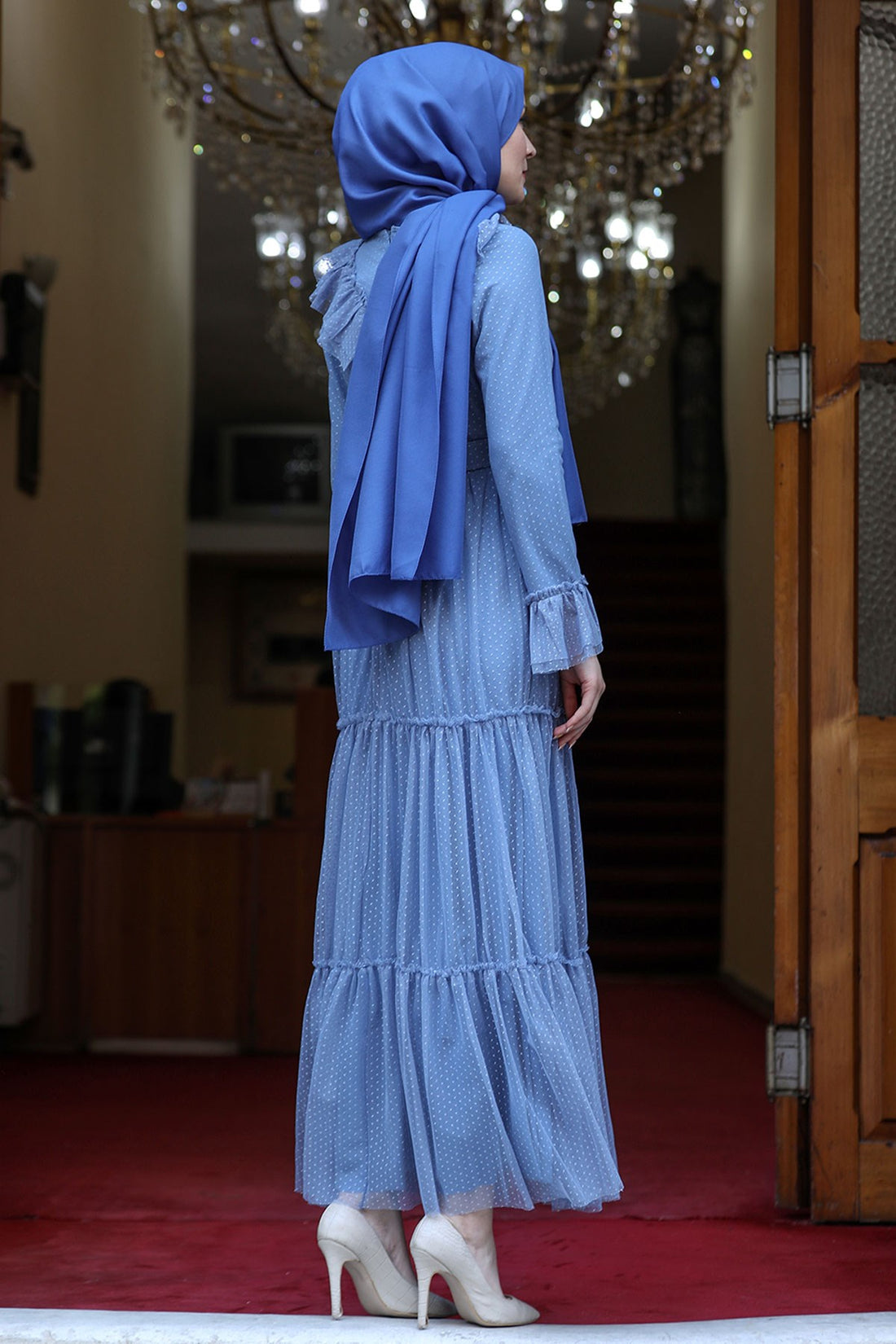 Damla Modest Evening Dress - Indigo