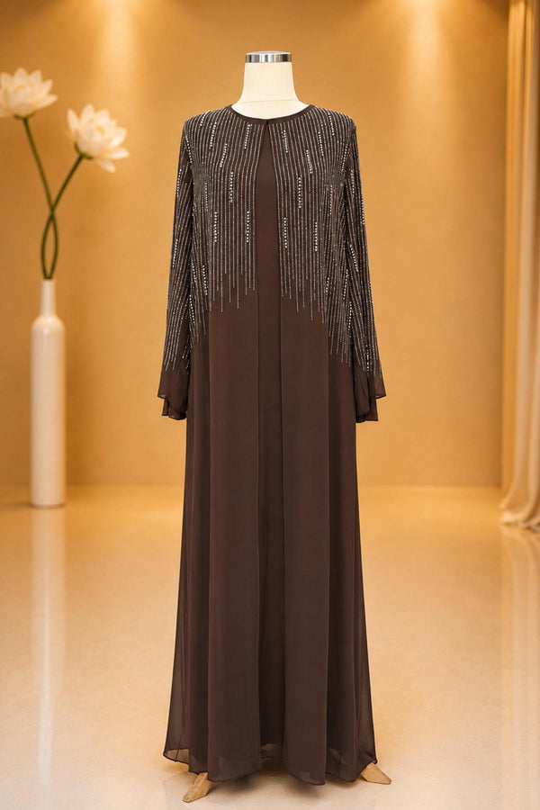 Deren Modest Evening Dress - Brown