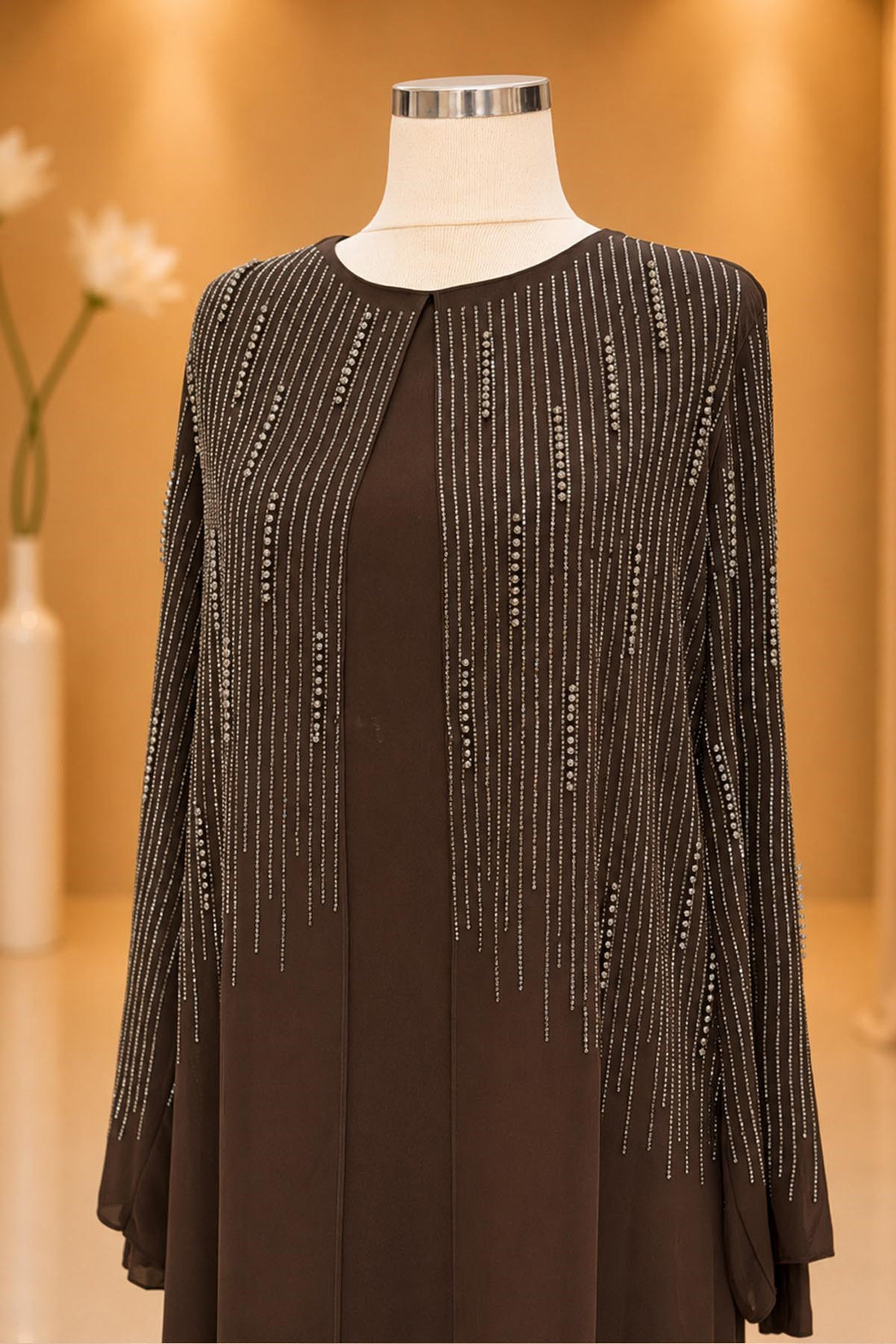 Deren Modest Evening Dress - Brown