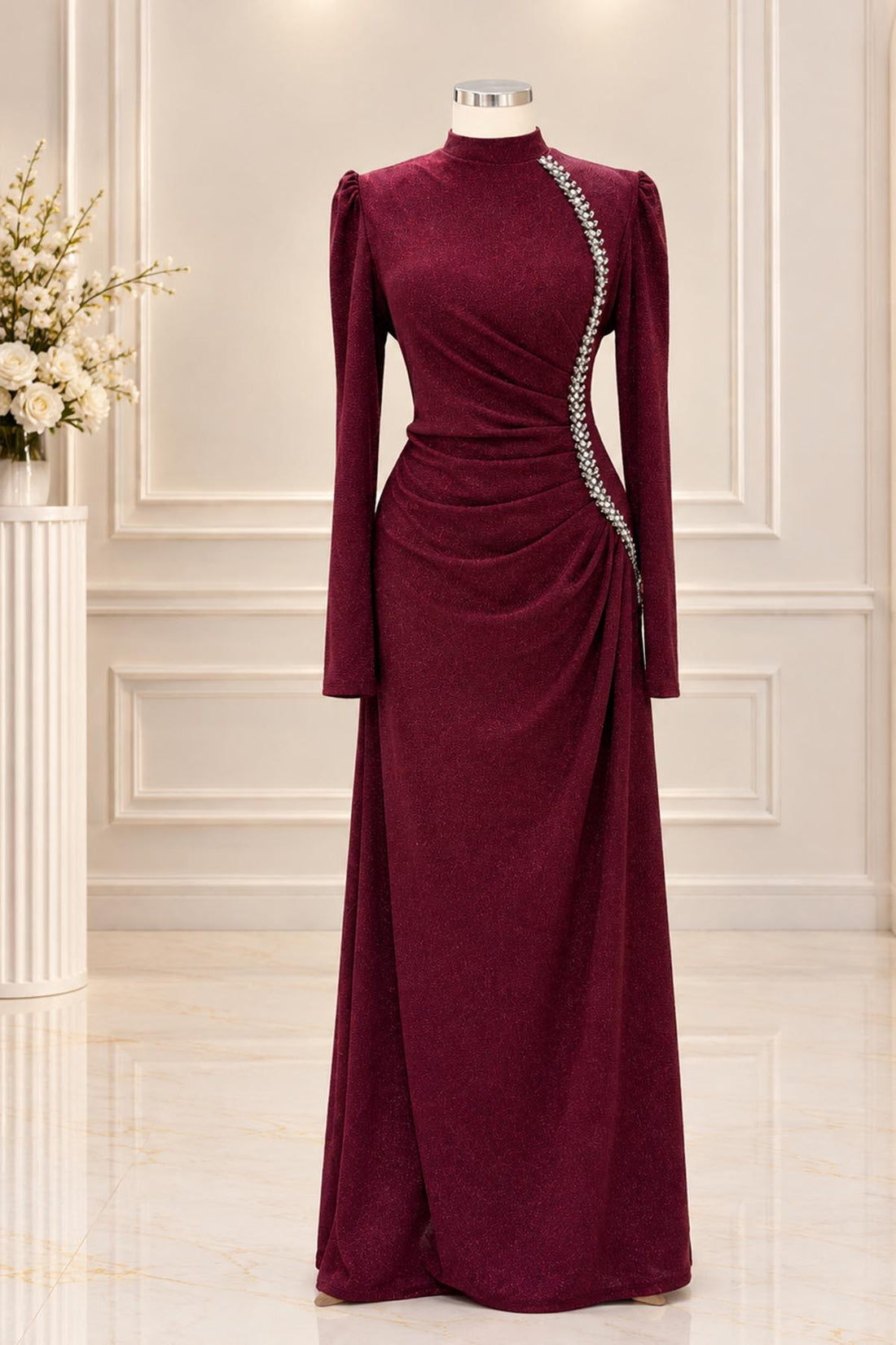 Didem Modest Evening Dress - Burgundy