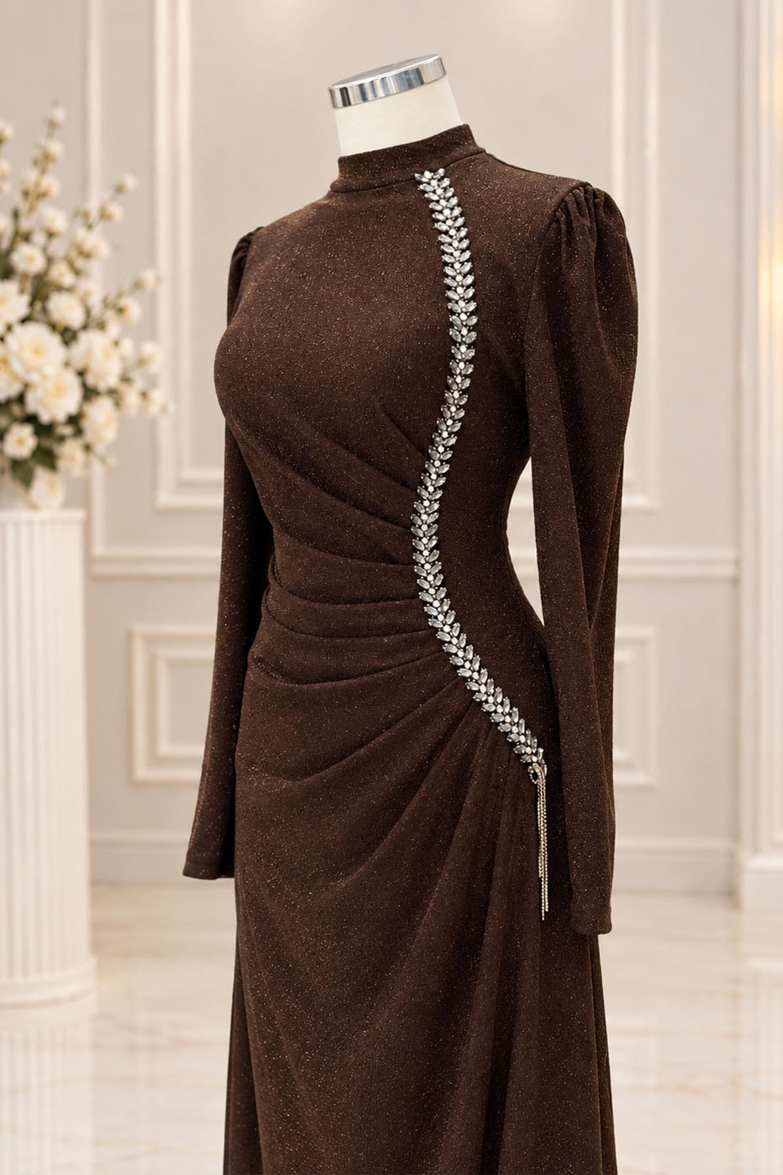 Didem Modest Evening Dress - Brown