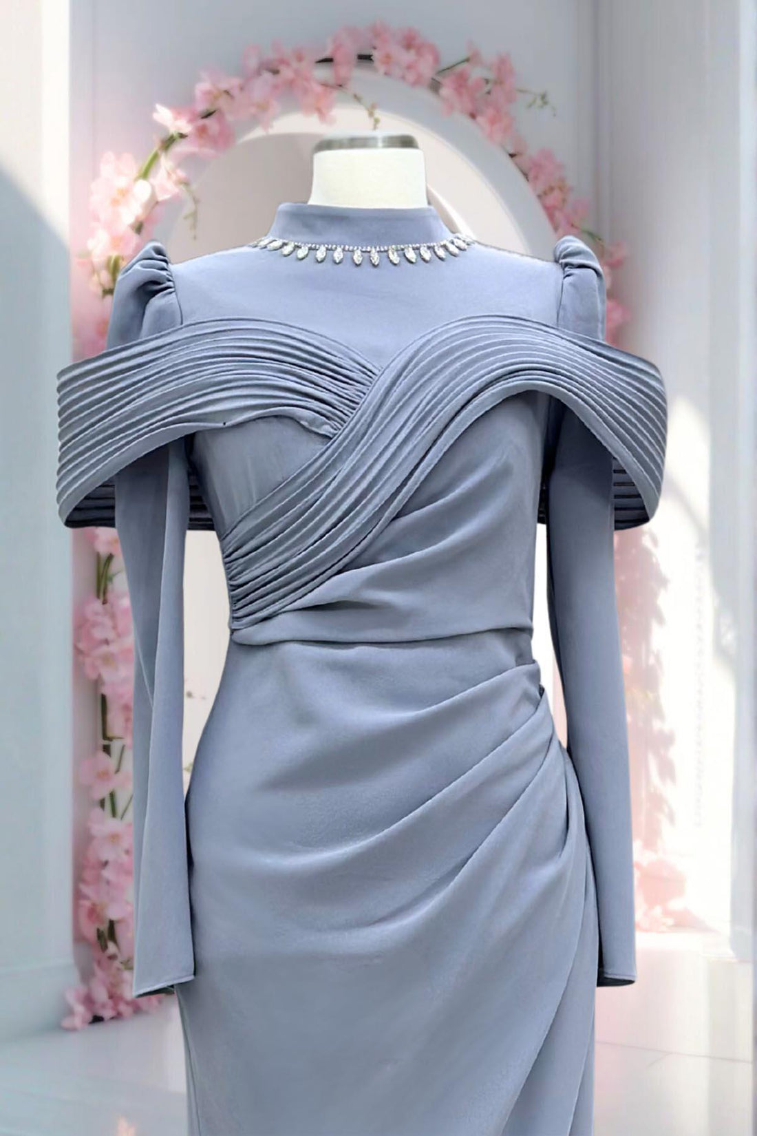 Dila Modest Evening Dress - Grey