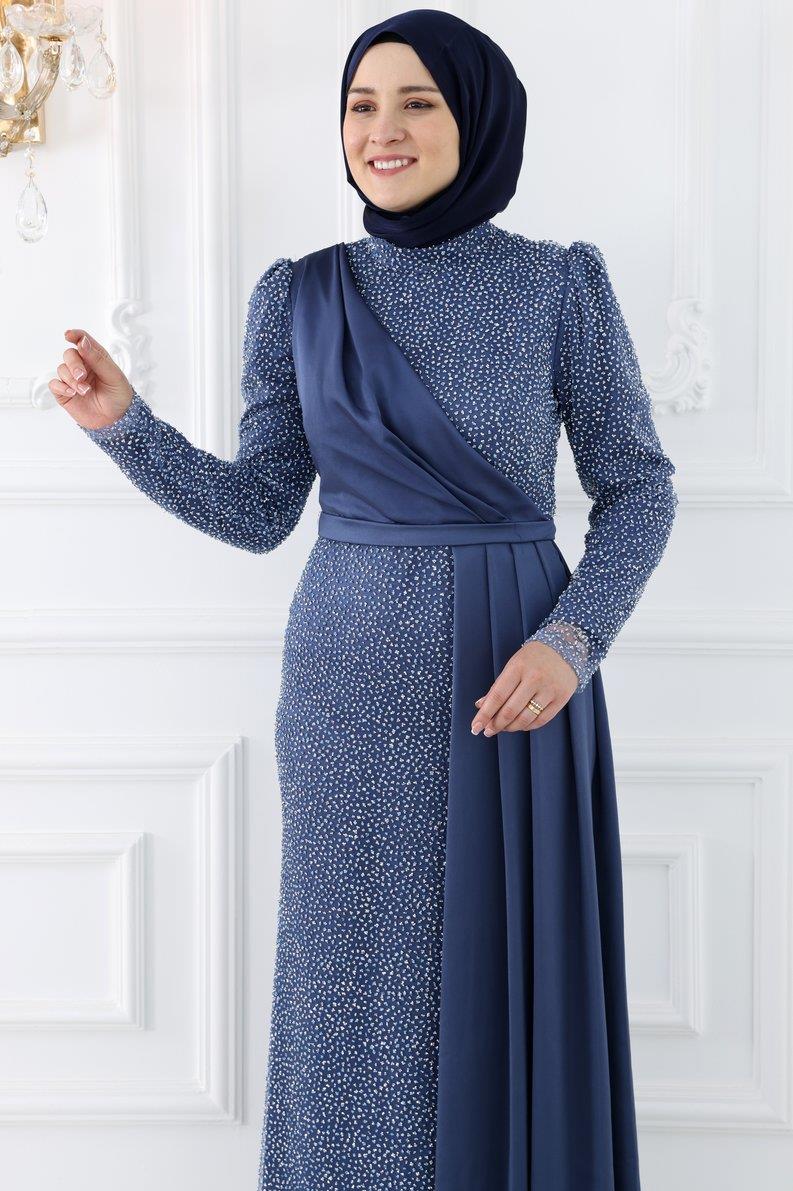 Ecmel Modest Evening Dress - Indigo