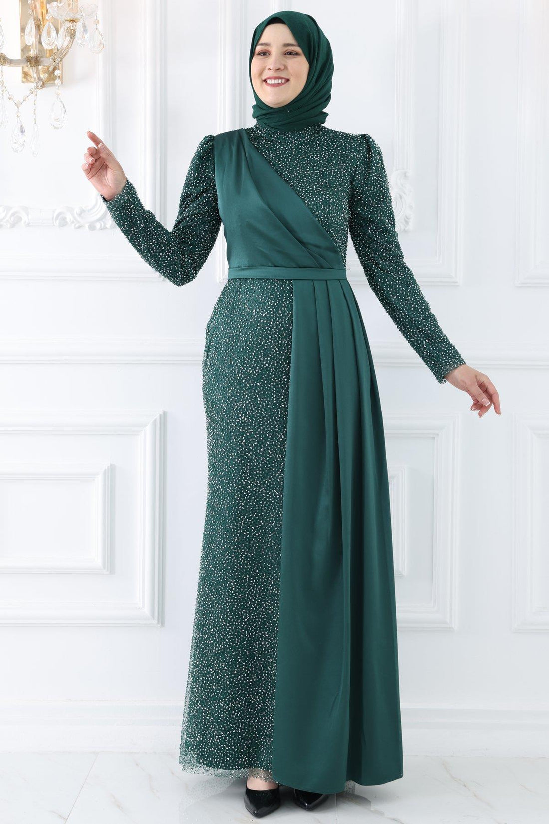 Ecmel Modest Evening Dress - Emerald