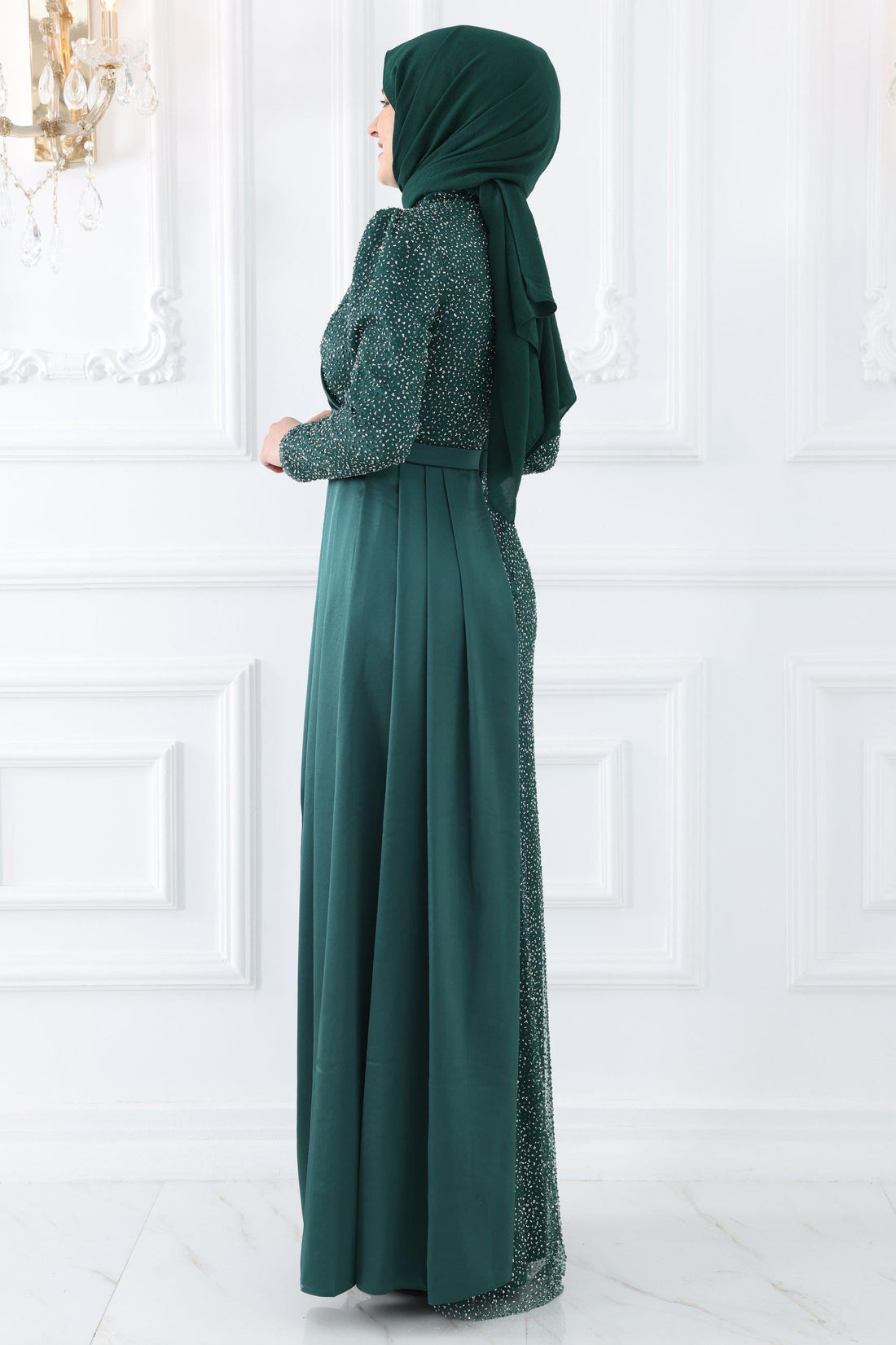 Ecmel Modest Evening Dress - Emerald