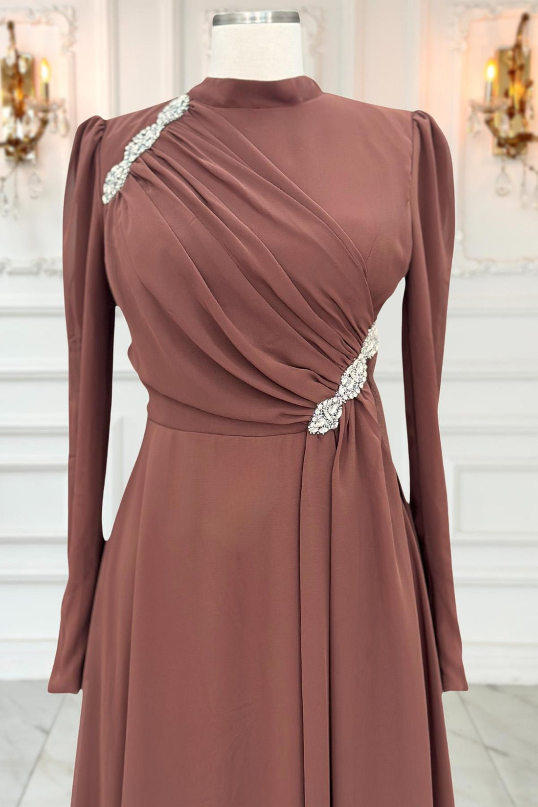 Eflin Modest Evening Dress - Brown