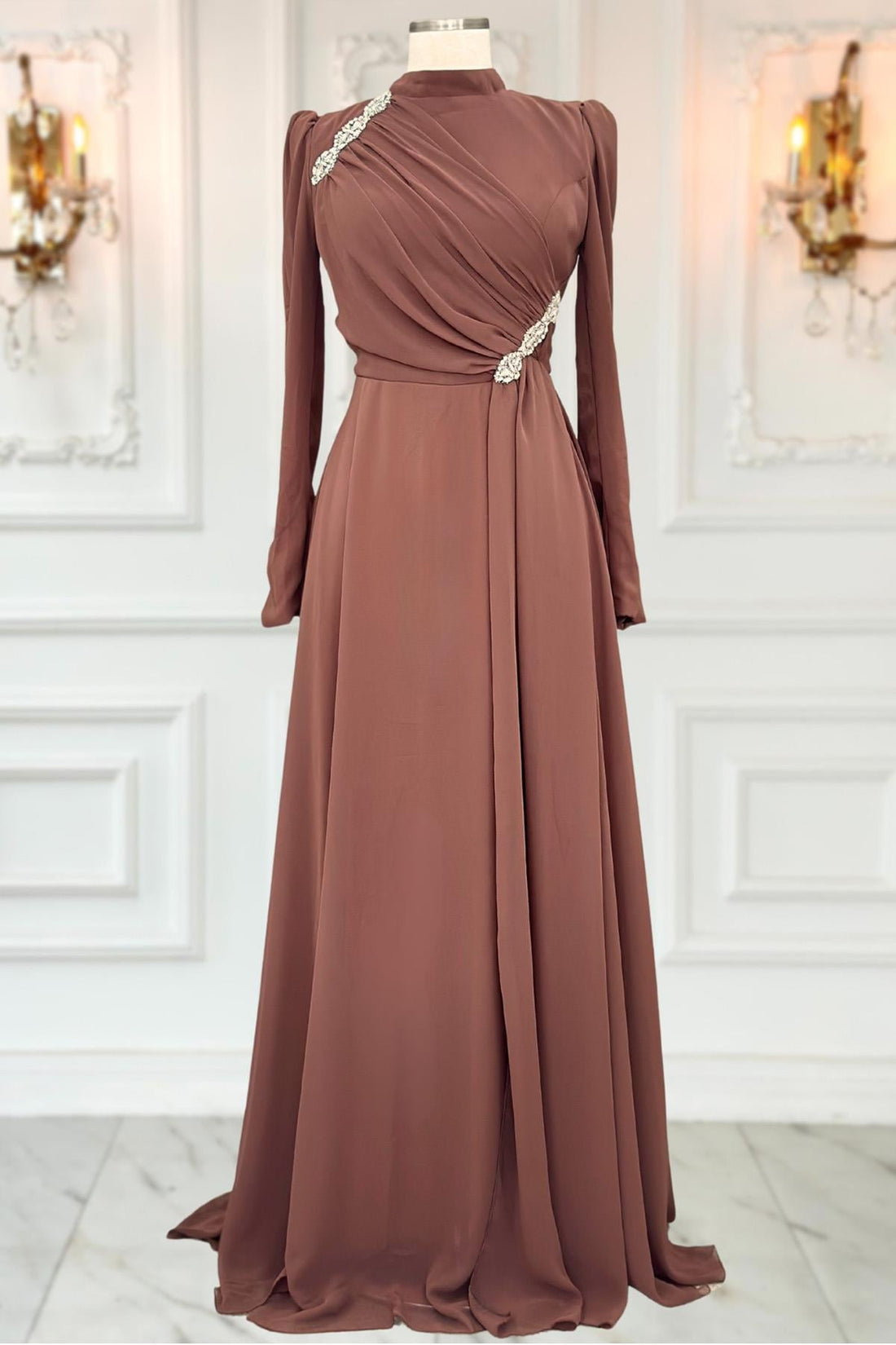Eflin Modest Evening Dress - Brown