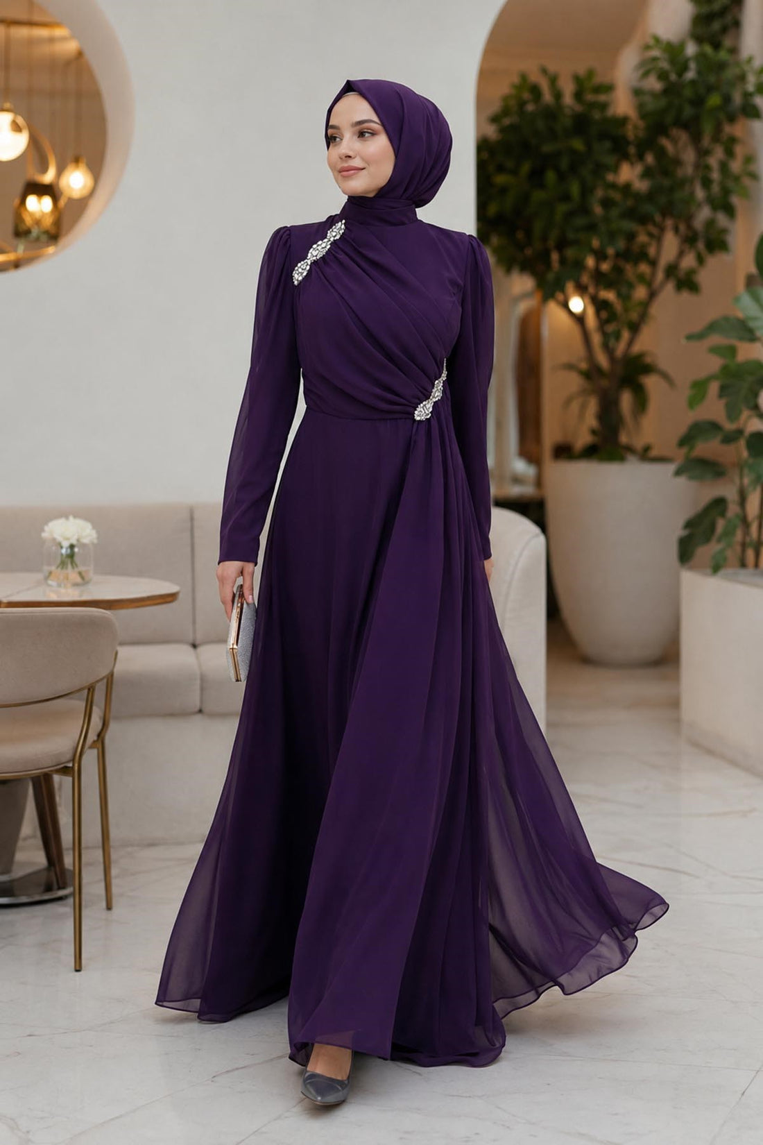 Eflin Modest Evening Dress - Plum