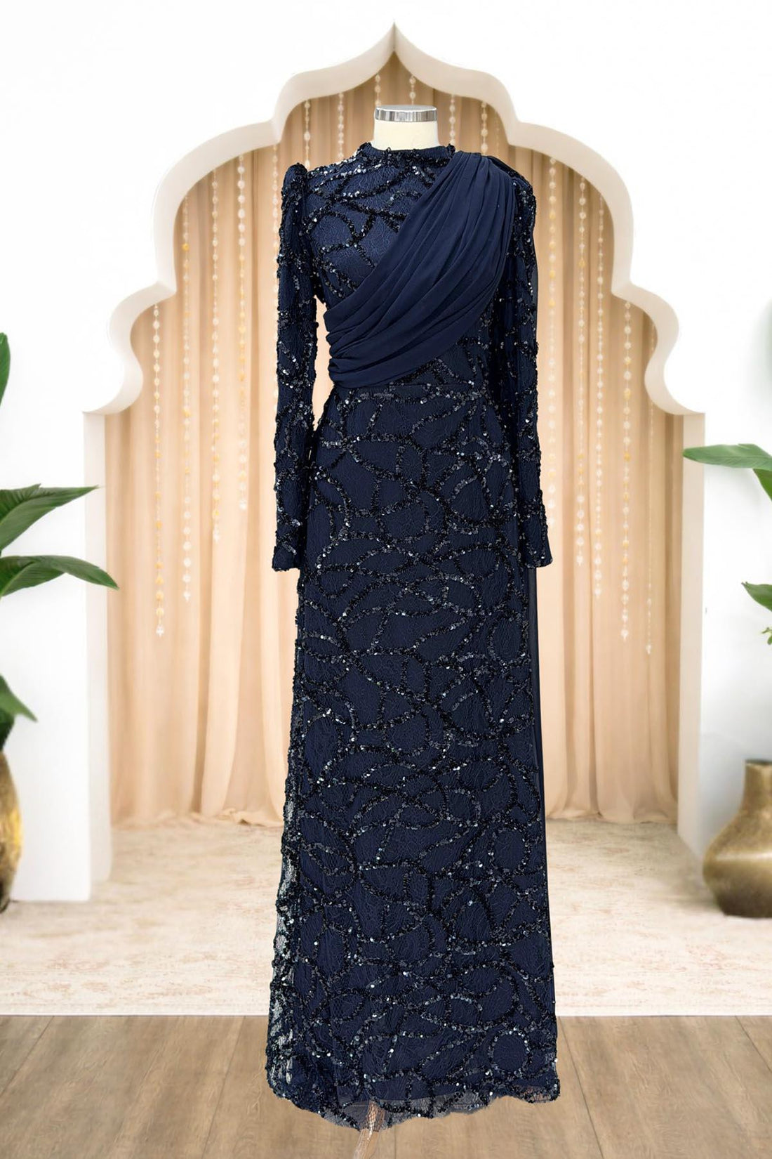 Efsane Modest Evening Dress - Navy