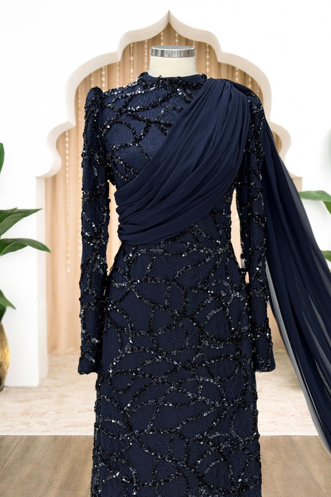 Efsane Modest Evening Dress - Navy