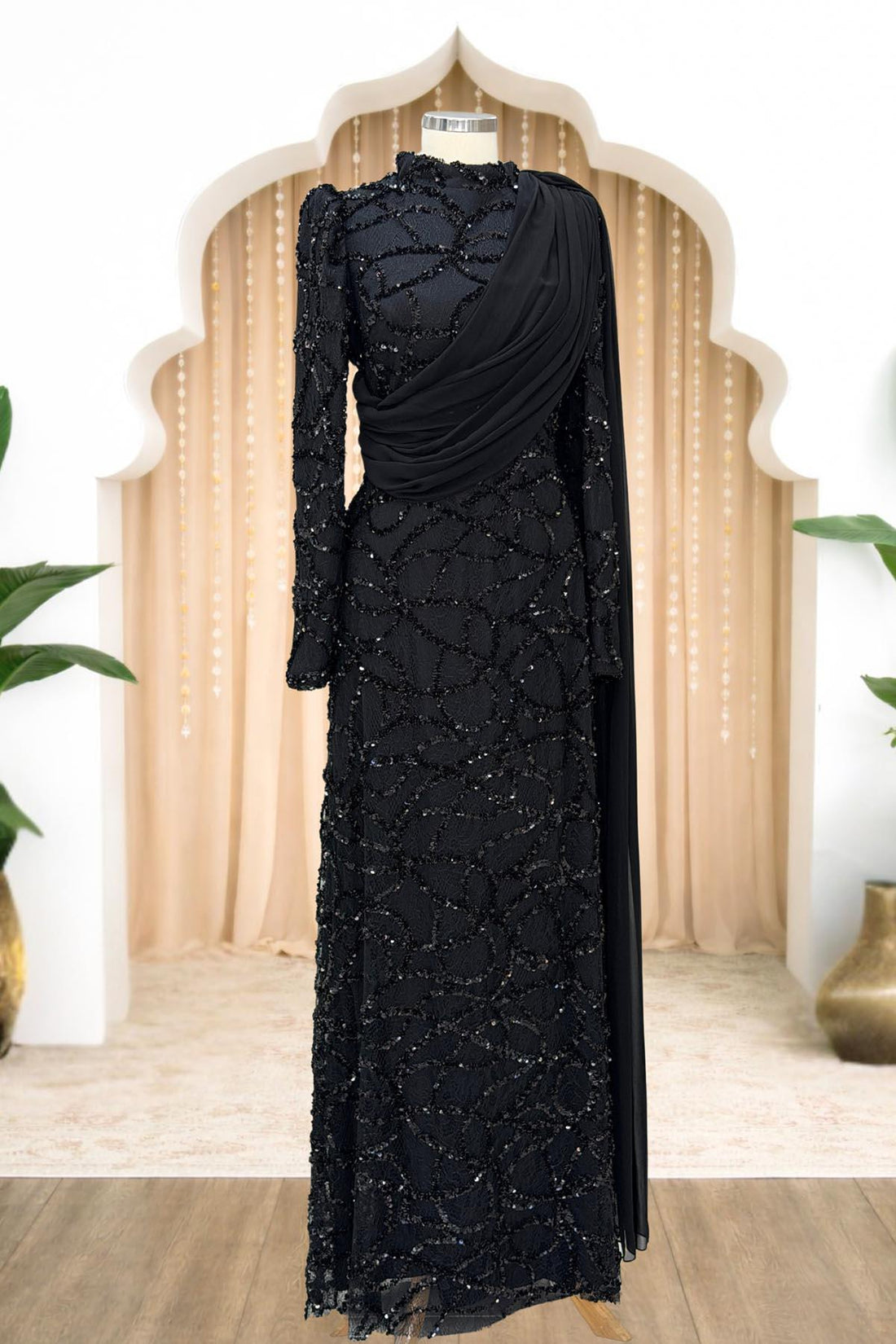 Efsane Modest Evening Dress - Black