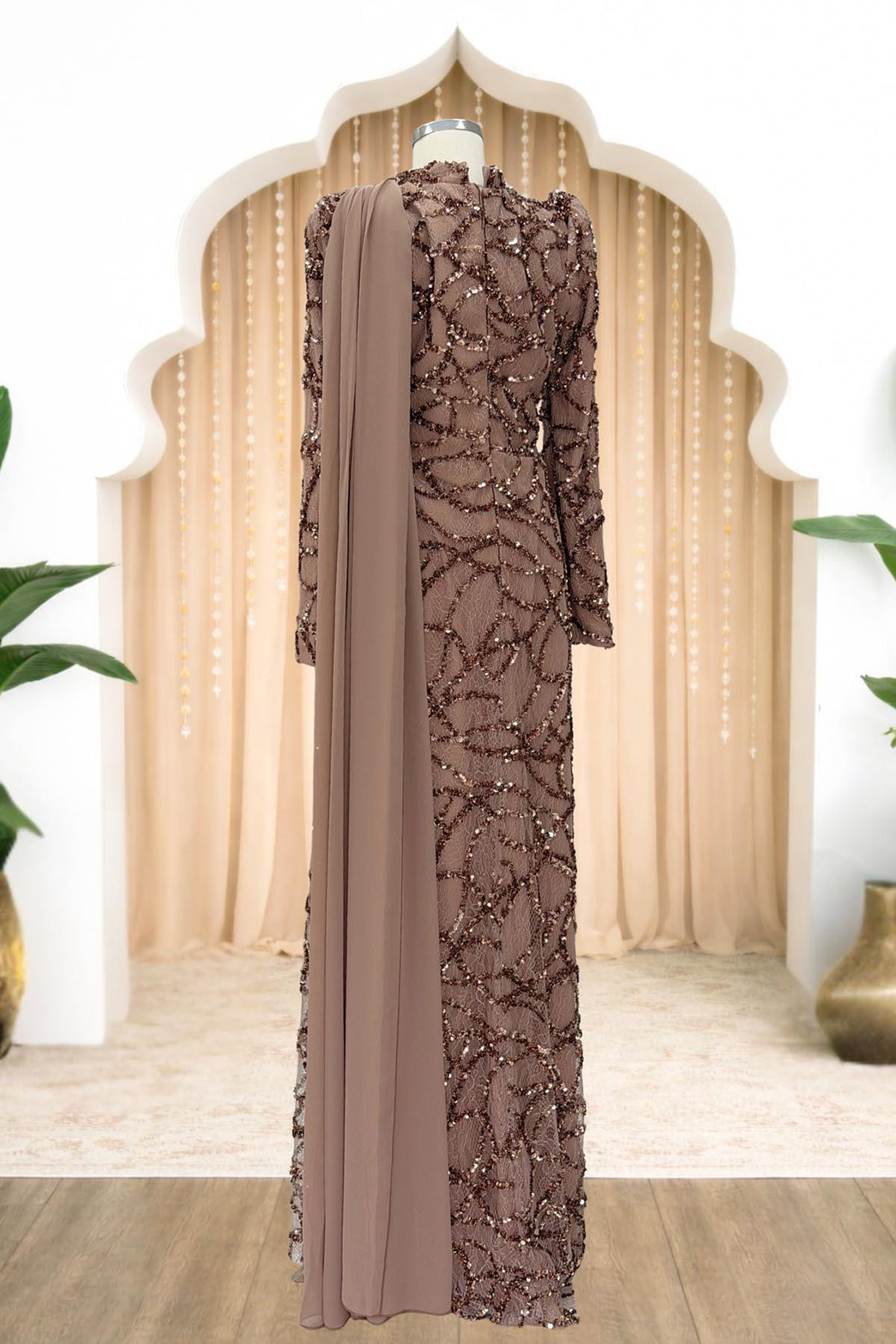 Efsane Modest Evening Dress - Taupe