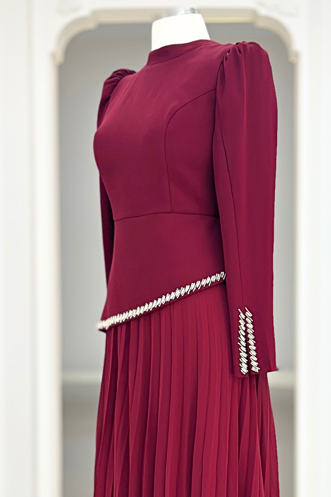 Efsun Modest Evening Dress - Burgundy