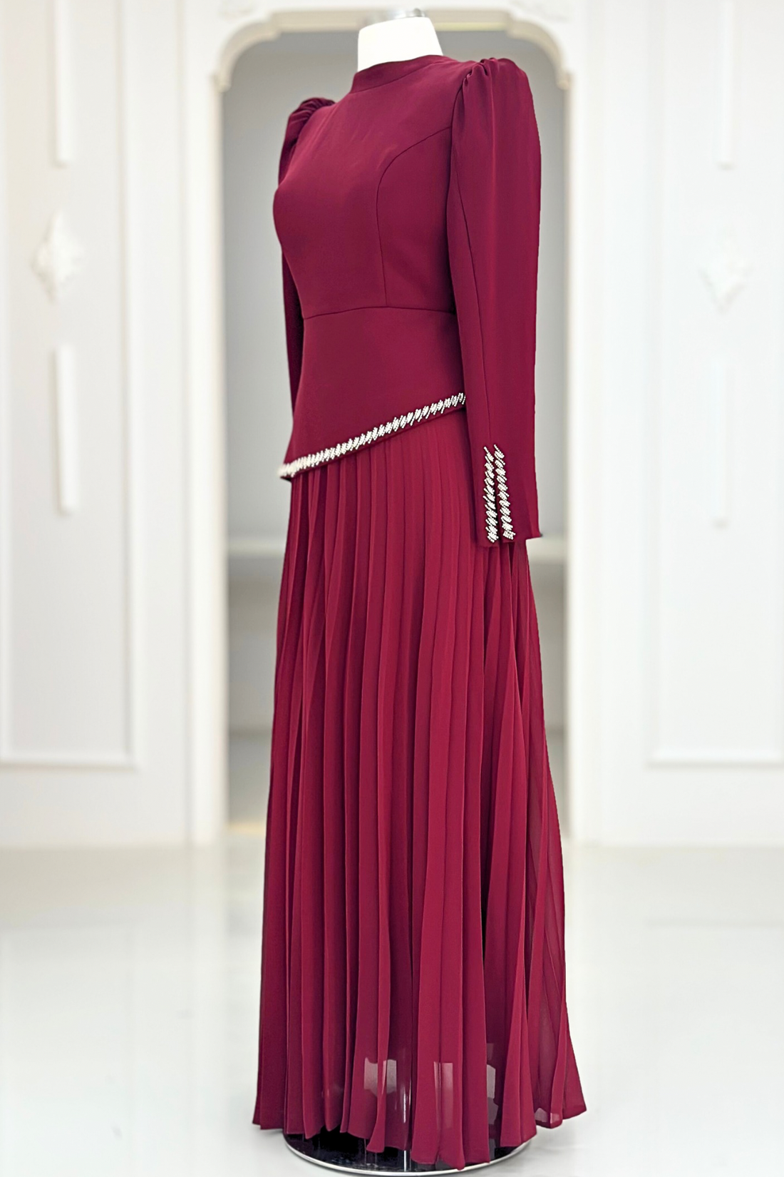Efsun Modest Evening Dress - Burgundy