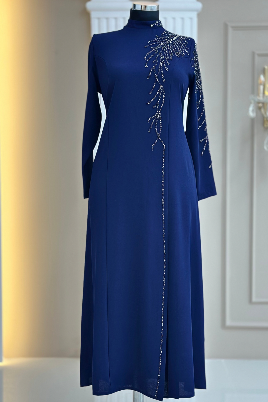 Elisa Modest Evening Dress - Navy