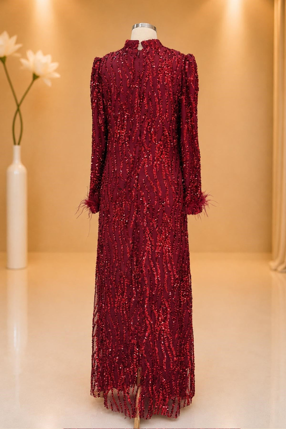 Eslem Modest Evening Dress - Burgundy