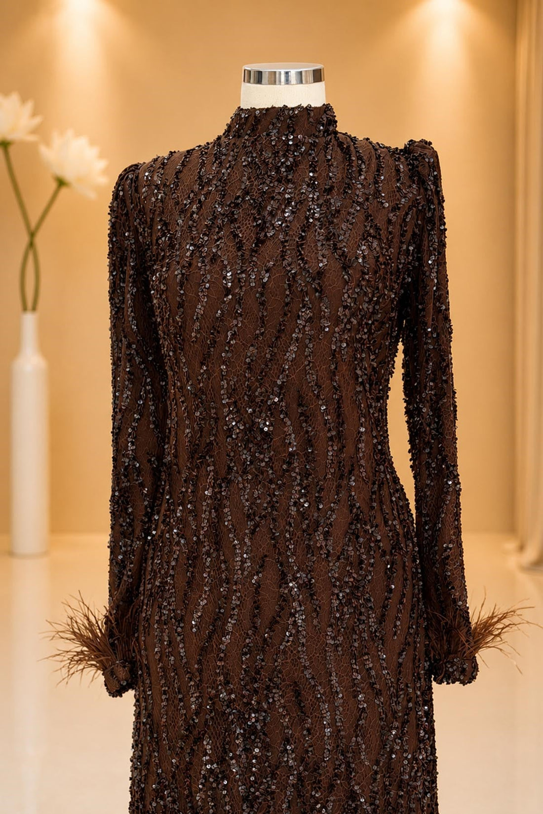 Eslem Modest Evening Dress - Brown