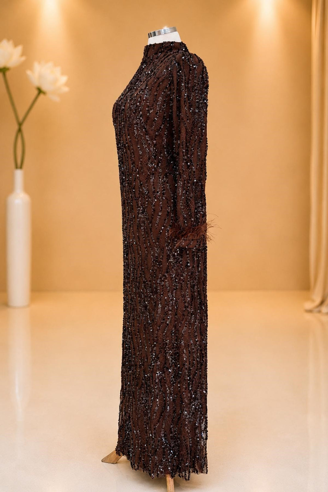 Eslem Modest Evening Dress - Brown
