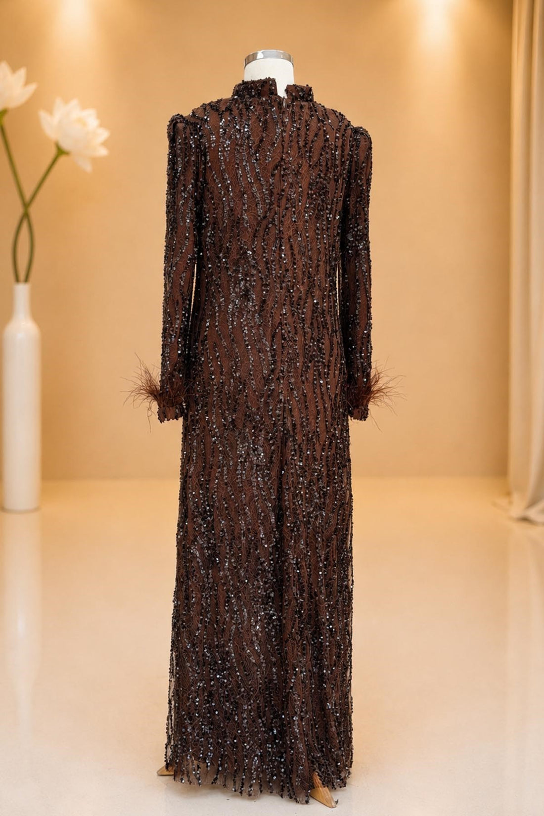 Eslem Modest Evening Dress - Brown