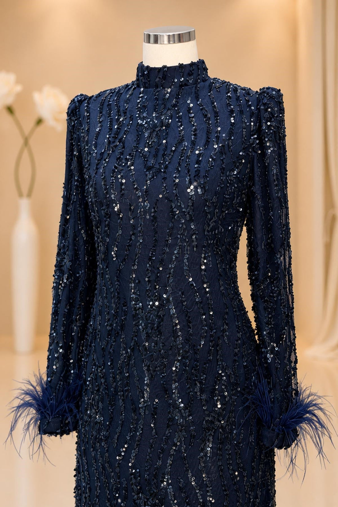 Eslem Modest Evening Dress - Navy
