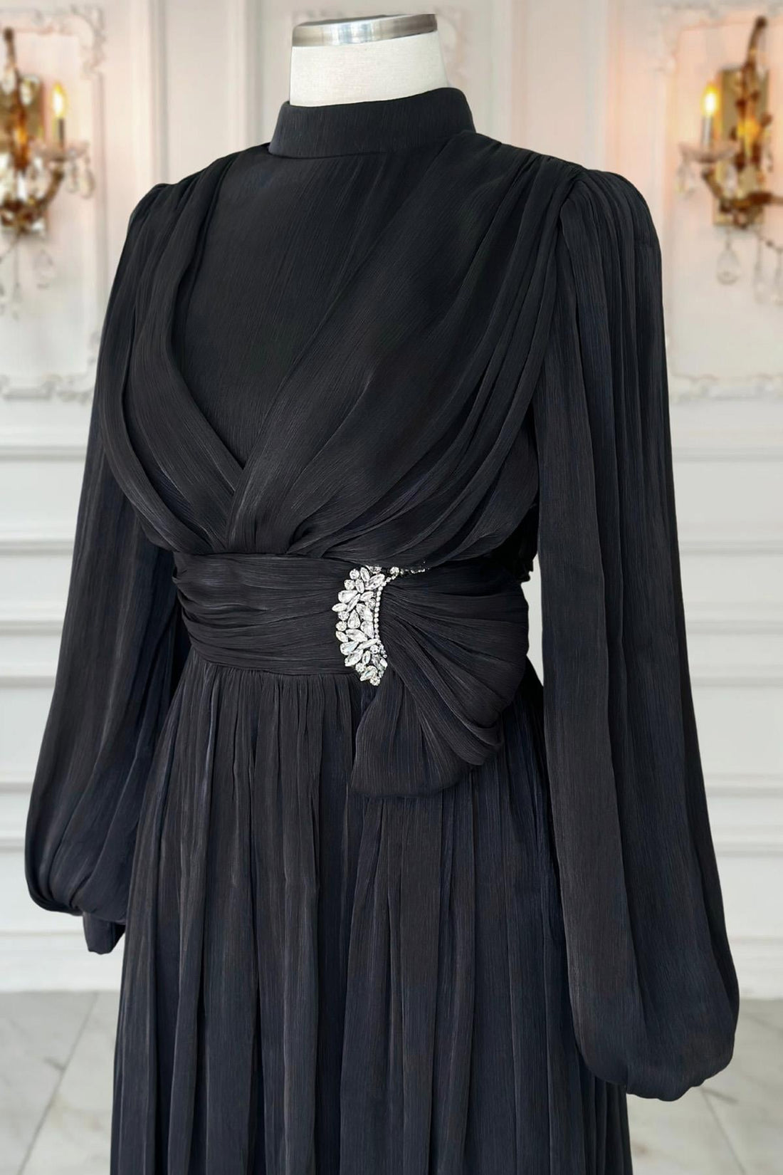Feray Modest Evening Dress - Black