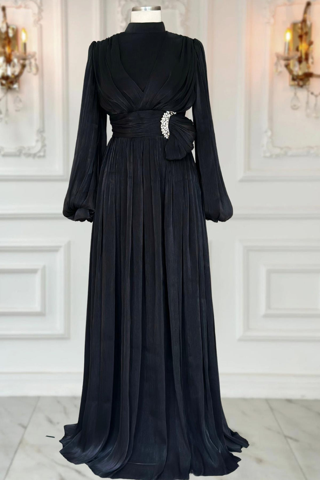 Feray Modest Evening Dress - Black