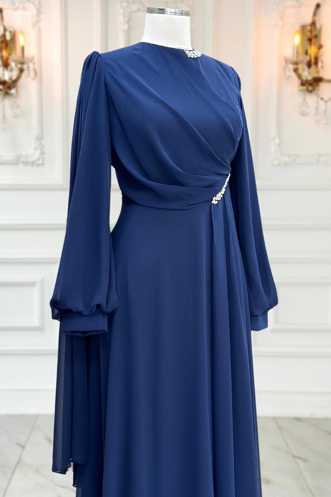 Feza Modest Evening Dress - Navy