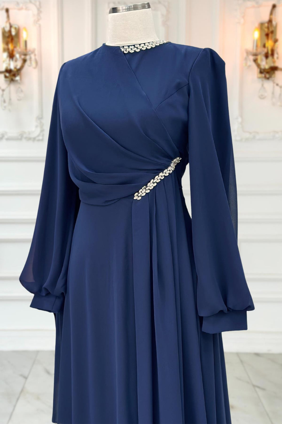 Feza Modest Evening Dress - Navy