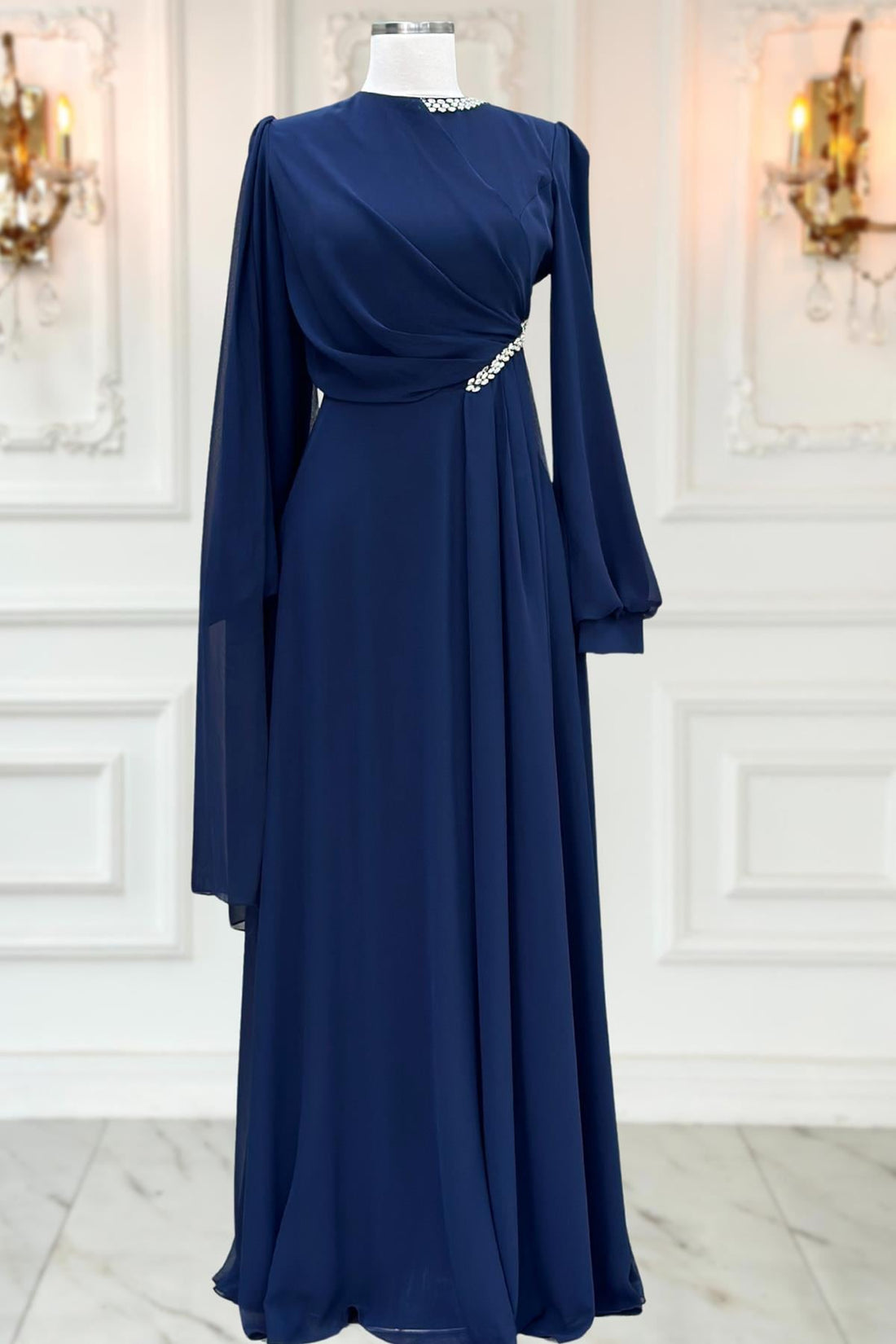 Feza Modest Evening Dress - Navy