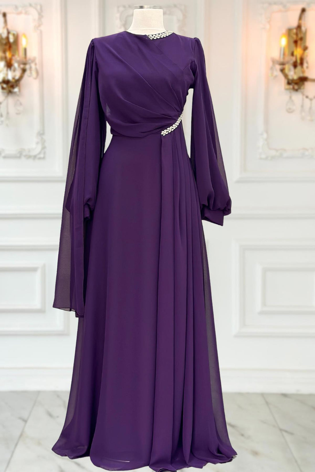 Feza Modest Evening Dress - Plum
