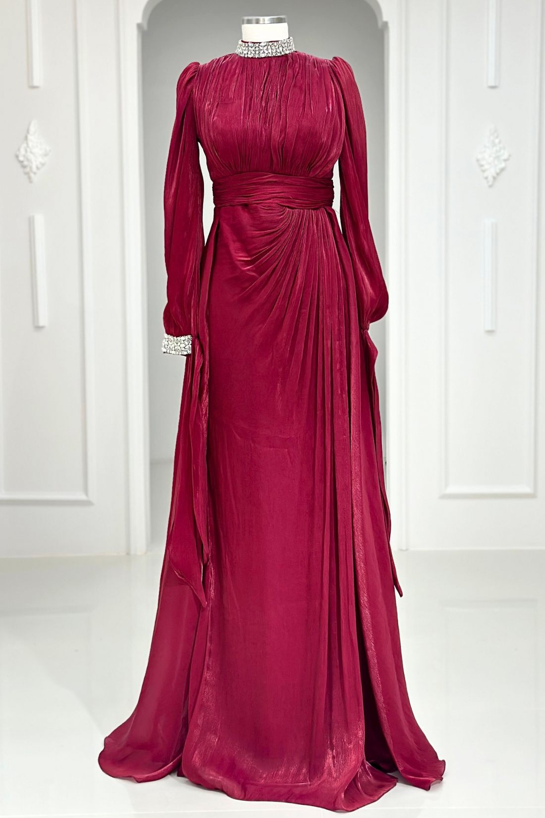 Gözde Modest Evening Dress - Burgundy