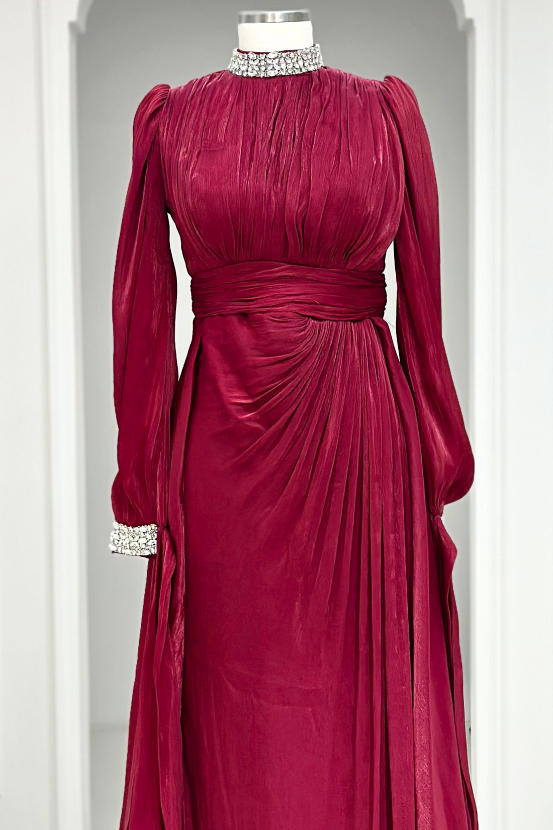 Gözde Modest Evening Dress - Burgundy