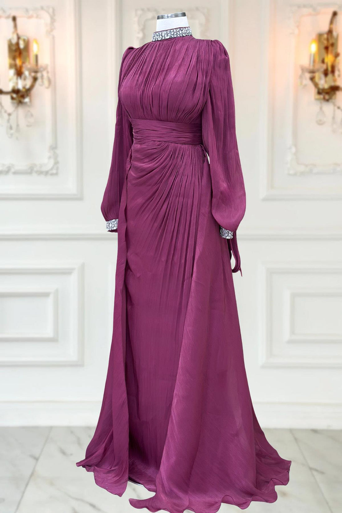Gözde Modest Evening Dress - Cherry