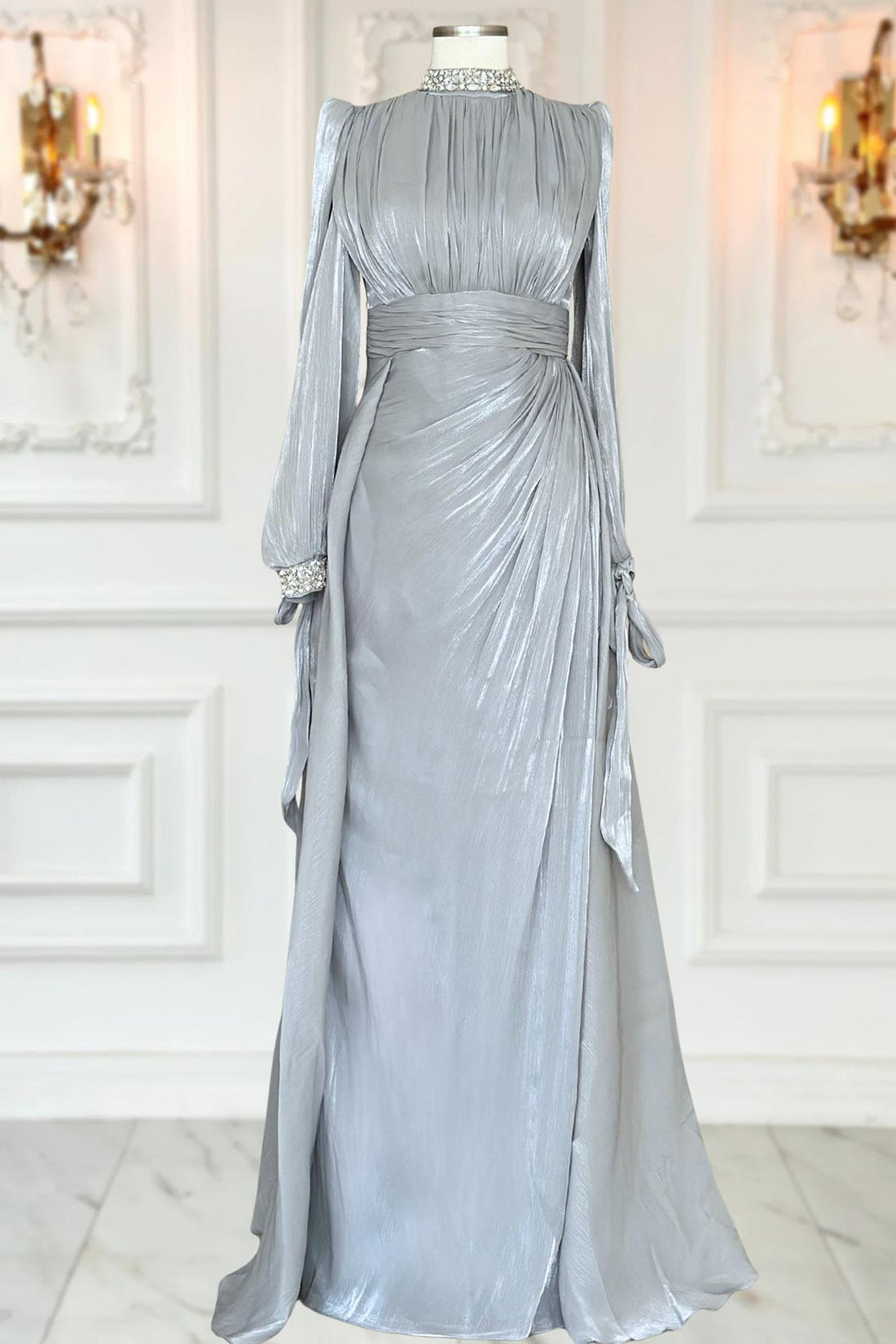 Gözde Modest Evening Dress - Grey