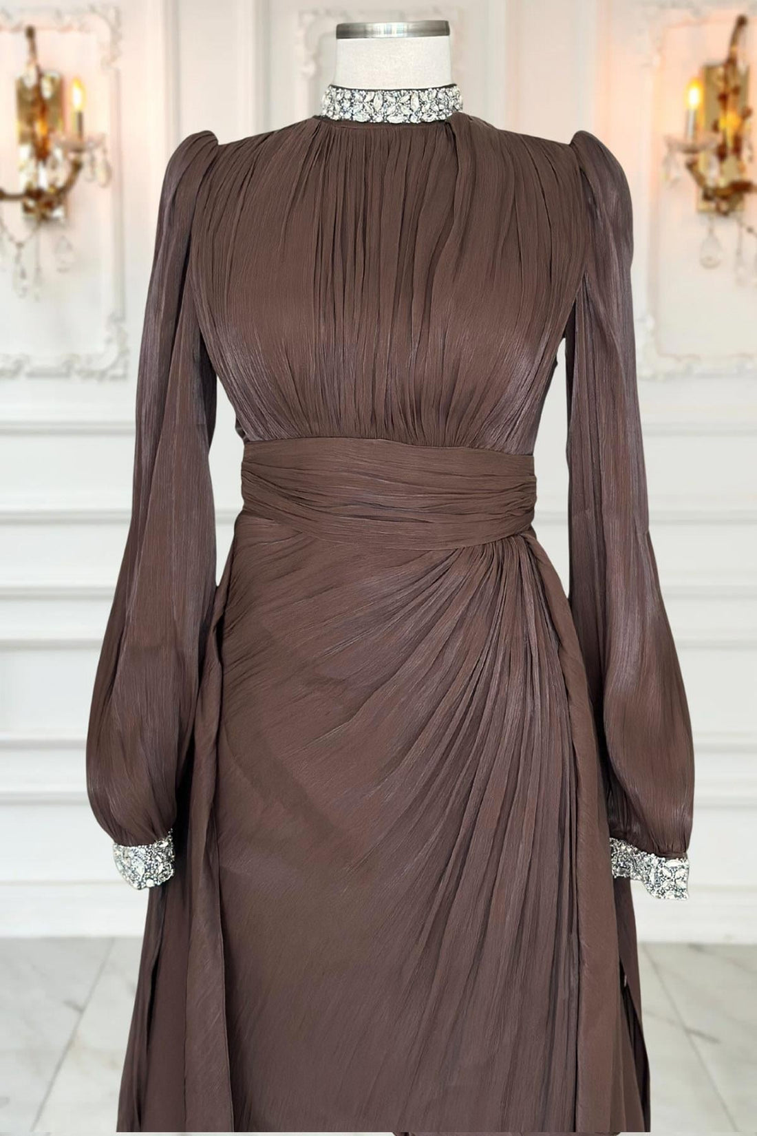 Gözde Modest Evening Dress - Brown