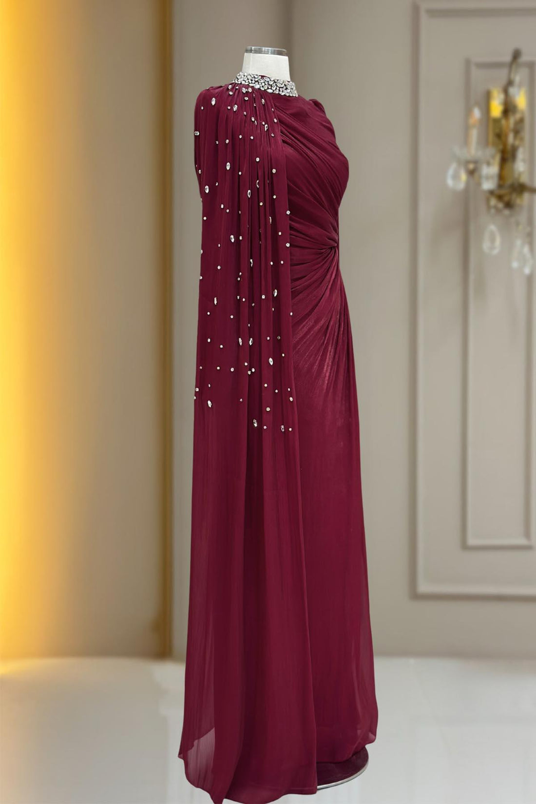 Helen Modest Evening Dress - Burgundy