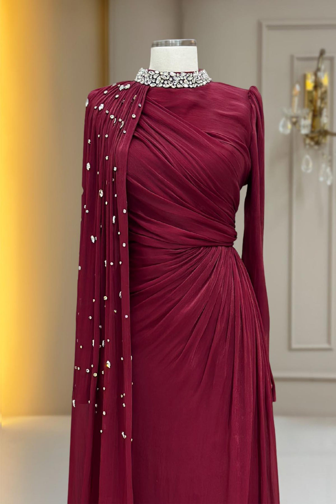 Helen Modest Evening Dress - Burgundy