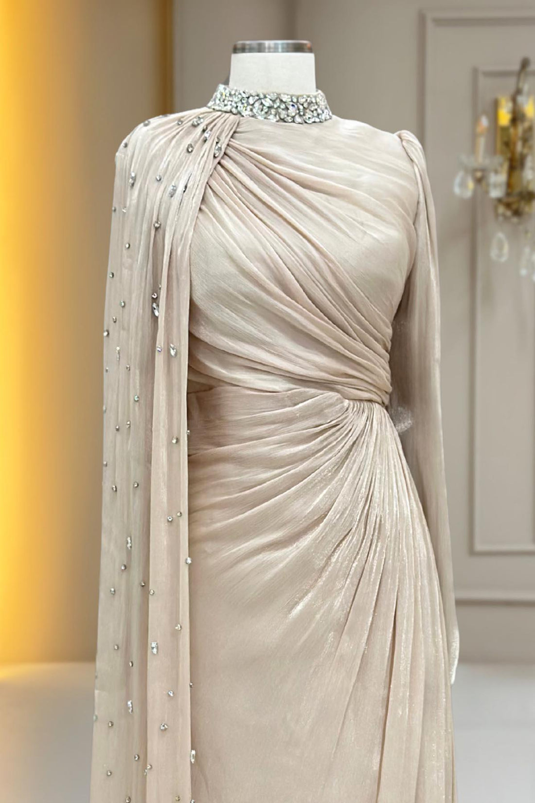 Helen Modest Evening Dress - Gold