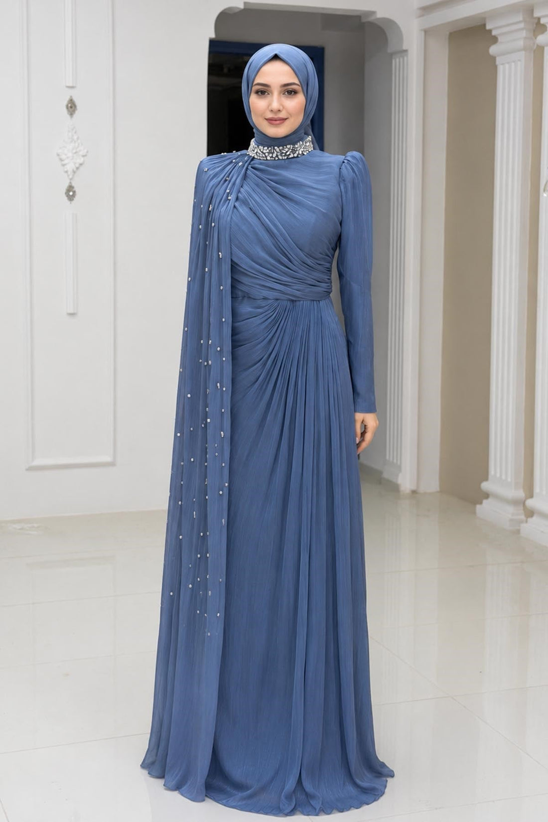 Helen Modest Evening Dress - Indigo