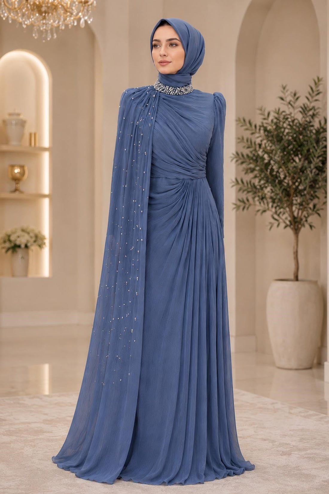 Helen Modest Evening Dress - Indigo