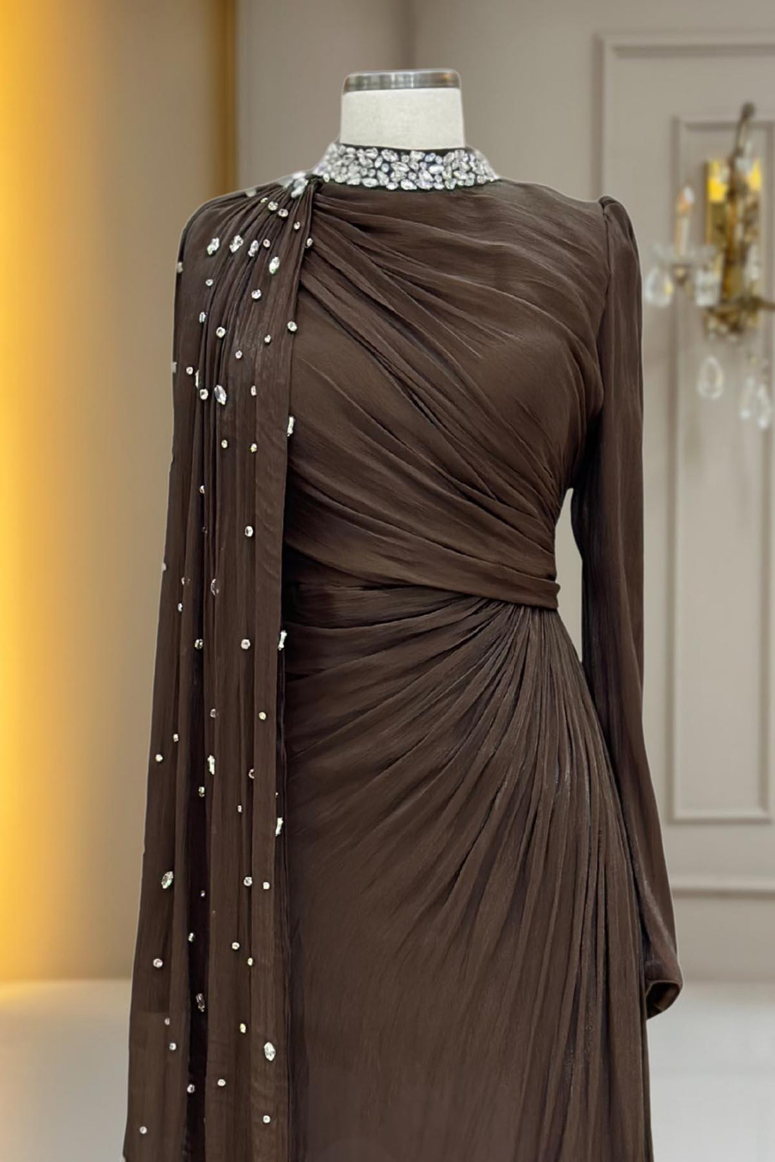 Helen Modest Evening Dress - Brown