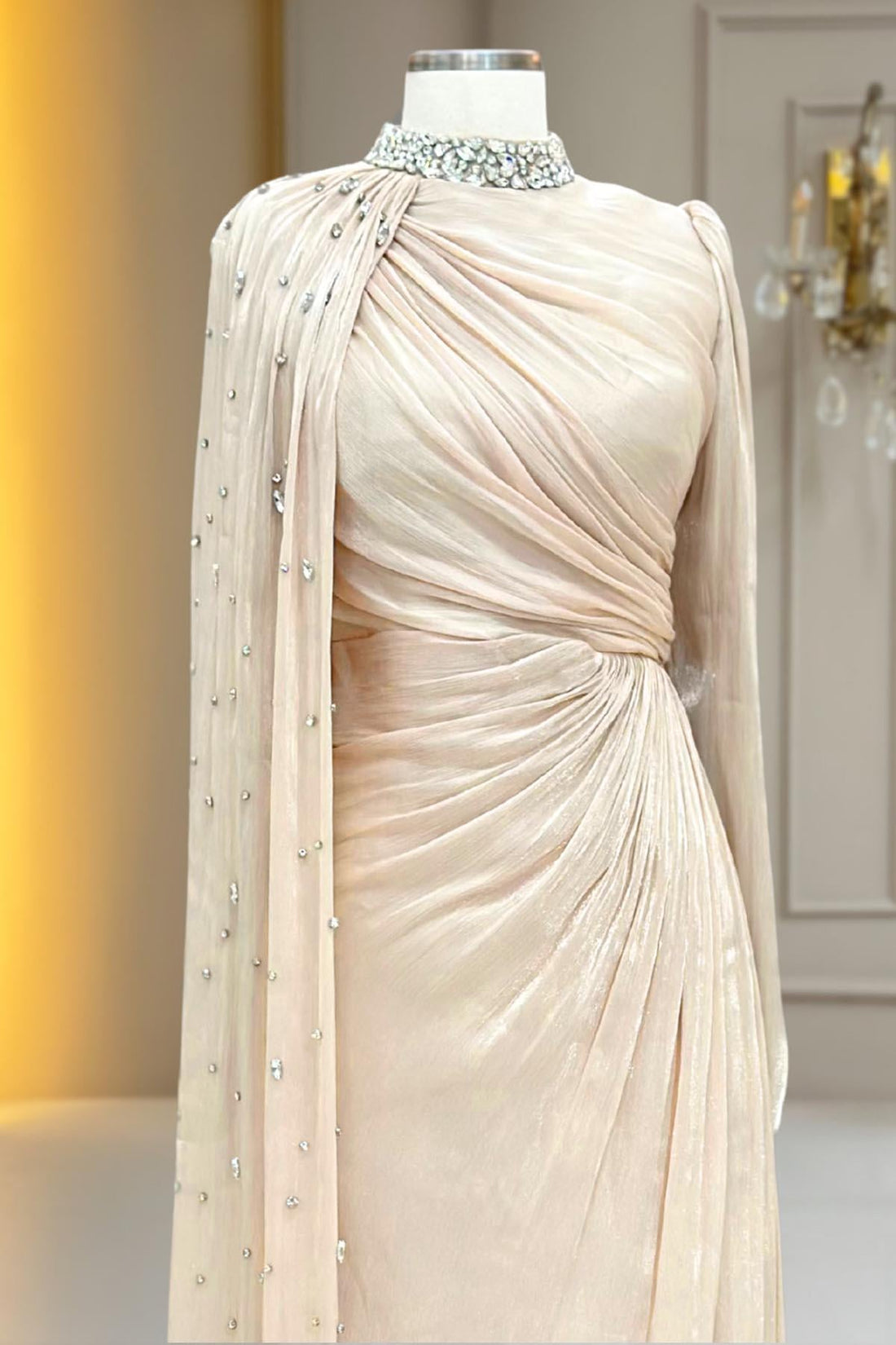 Helen Modest Evening Dress - Cream