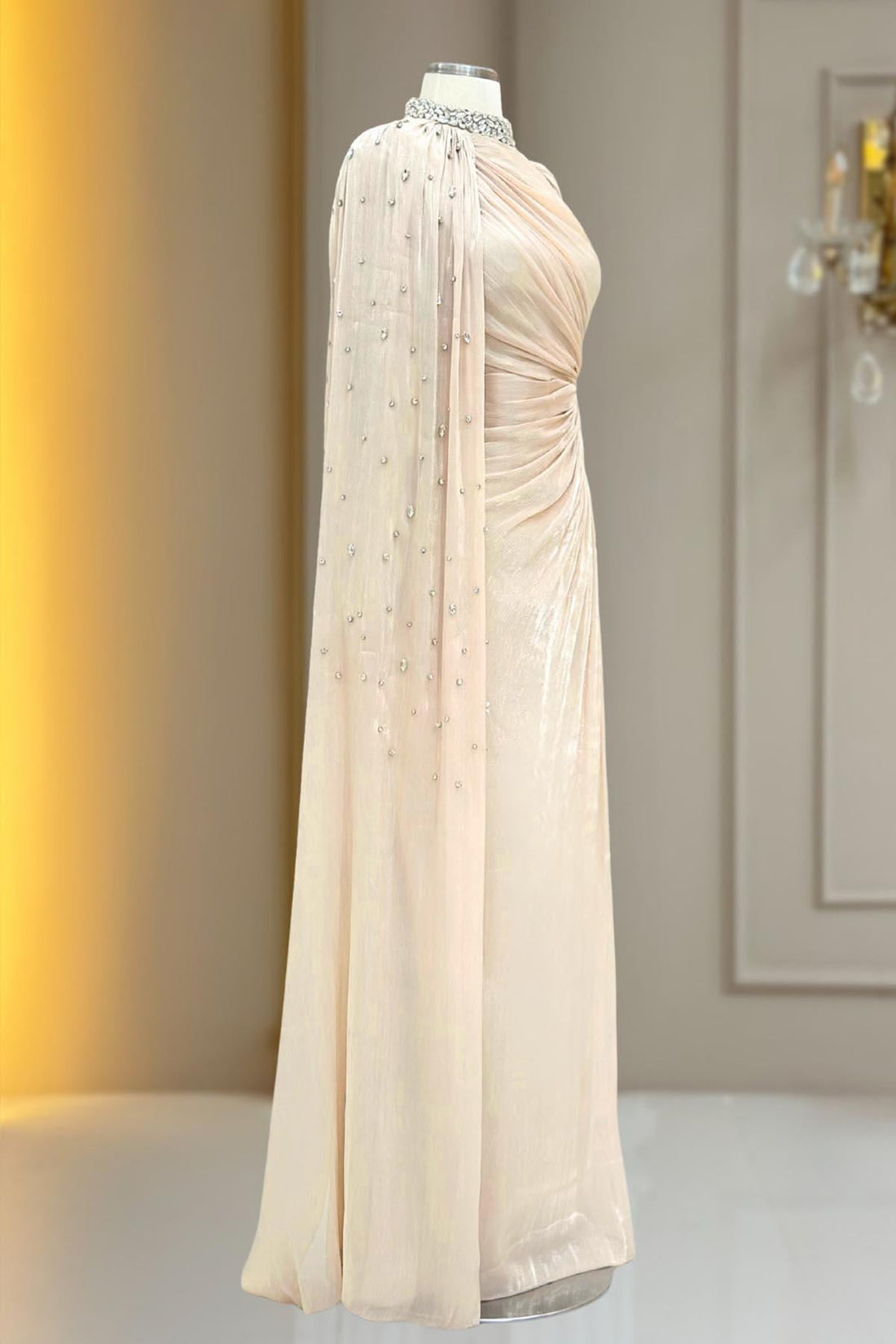 Helen Modest Evening Dress - Cream