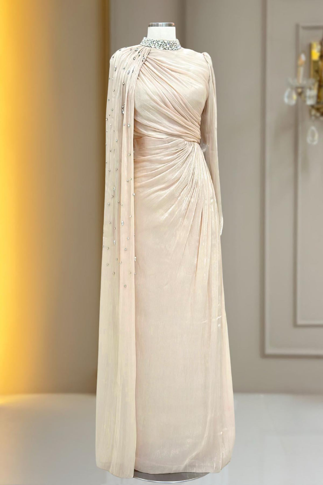 Helen Modest Evening Dress - Cream