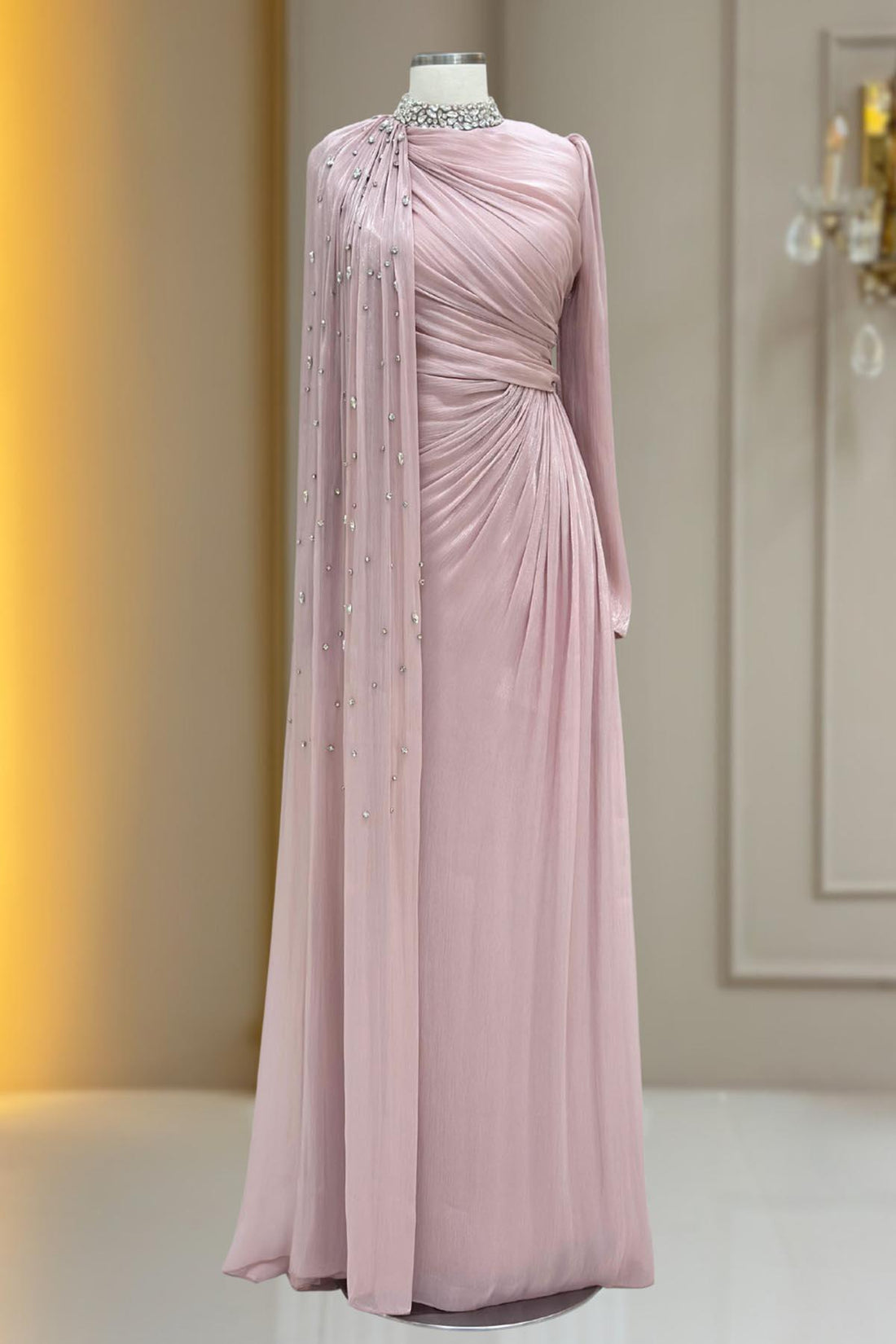 Helen Modest Evening Dress - Blush Pink