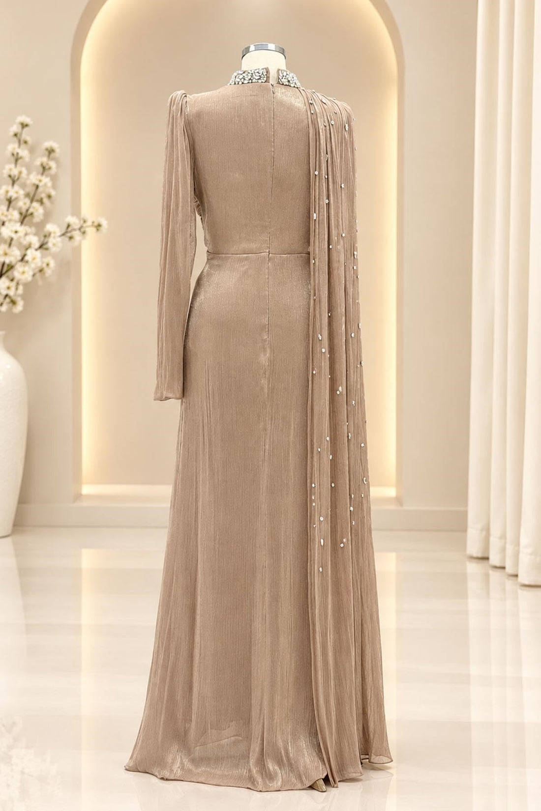 Helen Modest Evening Dress - Taupe
